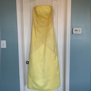 Yellow Strapless Gown with Sparkle+Sequin Overlay (Size 9/10)
